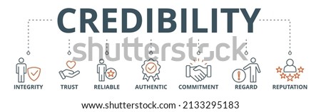 Credibility banner web icon vector illustration concept with icon of integrity, trust, reliable, authentic, commitment, regard, and reputation