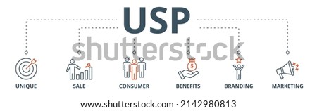 USP banner web icon vector illustration concept for unique sale proportion with icon of unique, sale, consumer, benefits, branding, and marketing