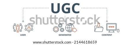 UGC banner web icon vector illustration concept for user-generated content with icon of people, network, process, engine, click, internet, website, archive and browser