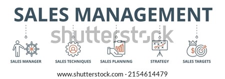 Sales management banner web icon vector illustration concept with icon of manager, techniques, planning, strategy, and targets