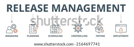 Release management banner web icon vector illustration concept with icon of managing, planning, scheduling, controlling, testing and deployment