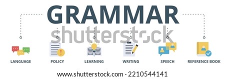 Grammar banner web icon vector illustration concept for languange education with icon of communication, policy, learning, writing, speech, and reference book