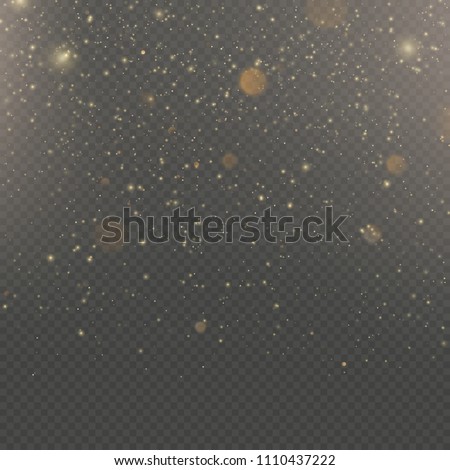 Glitter particles overlay effect. Gold glittering star dust sparkling particles on transparent background. EPS 10