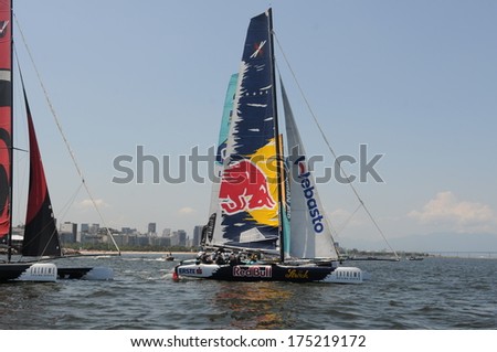 RIO DE JANEIRO, BRAZIL - May 2, 2013 - Brazilian Extreme Sailing Team training competition for the Rio 2016 Olympic Games at Botafogo Cove, Guanabara Bay.