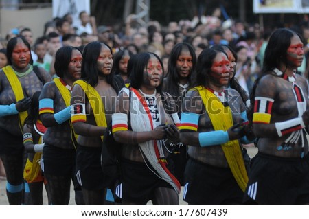 RIO DE JANEIRO, BRAZIL - JUNE 20, 2012: Indigenous tribe from Amazon perform at The United Nations Conference on Sustainable Development, also know as Rio+20.