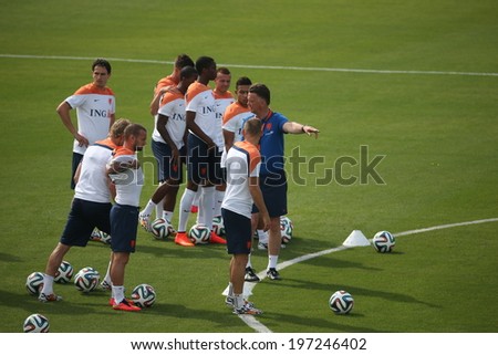 RIO DE JANEIRO, BRAZIL -  May 08, 2014: The Netherlands national soccer team training in preparation for the 2014 World Cup soccer tournament, which begins in June 12. No Use In Brazil.