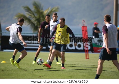 Rio de Janeiro - Brazil June 9, 2014 - English soccer team training session at Forte da Urca in preparation for the 2014 World Cup. No Use in Brazil.