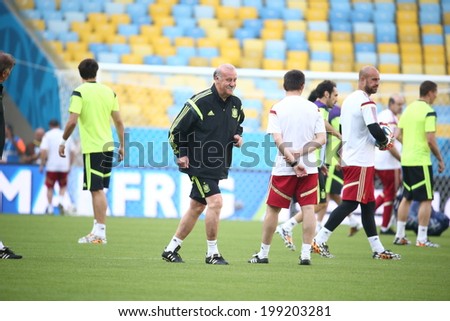Rio de Janeiro, BRAZIL - June 17, 2014: Spain's national football team practicing at Maracana  training center in preparation for the 2014 World Cup soccer tournament. No Use in Brazil.