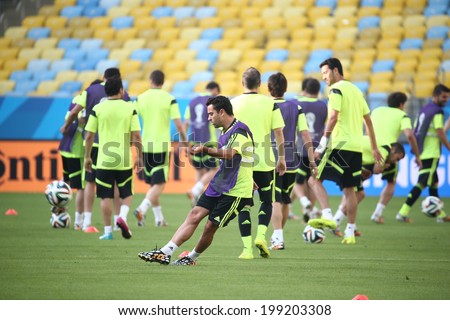 Rio de Janeiro, BRAZIL - June 18, 2014: The ESPANHA  national football team practicing at Maracana  training center in preparation for the 2014 World Cup soccer tournament. No Use in Brazil.