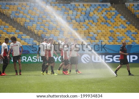 Rio de Janeiro, BRAZIL - June 21, 2014: Belgium national football team practicing at Maracana  training center in preparation for the 2014 World Cup soccer tournament. No Use in Brazil.