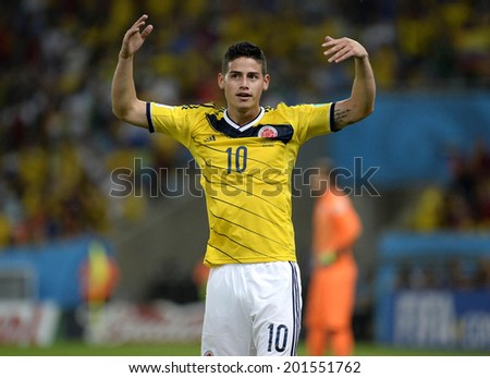RIO DE JANEIRO, BRAZIL - June 28, 2014 World Cup Round of 16 game between Colombia and Uruguay at Maracana Stadium. No Use in Brazil.