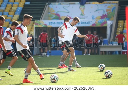 Rio de Janeiro, BRAZIL -July 3, 2014: Germany national football team practicing at Maracana training center in preparation for the 2014 World Cup soccer tournament. No Use in Brazil
