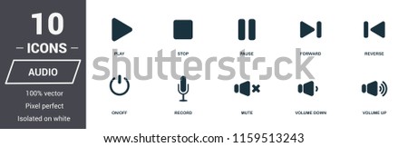 Audio controls icons set. Premium quality symbol collection. Audio controls icon set simple elements. Ready to use in web design, apps, software, print