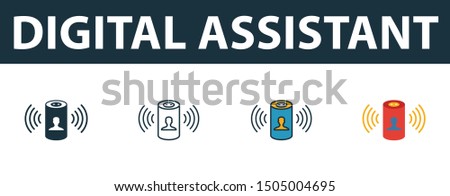 Digital Assistant icon set. Four elements in diferent styles from smart home icons collection. Creative digital assistant icons filled, outline, colored and flat symbols.