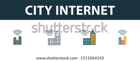 City Internet icon set. Four elements in diferent styles from icons collection. Creative city internet icons filled, outline, colored and flat symbols.