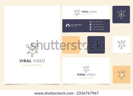 Viral video logo design with editable slogan. Branding book and business card template.