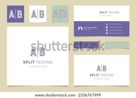 Split testing logo design with editable slogan. Branding book and business card template.