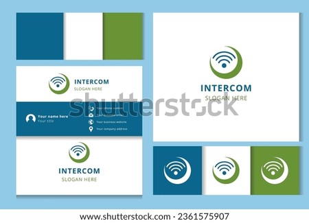 Intercom logo design with editable slogan. Branding book and business card template.