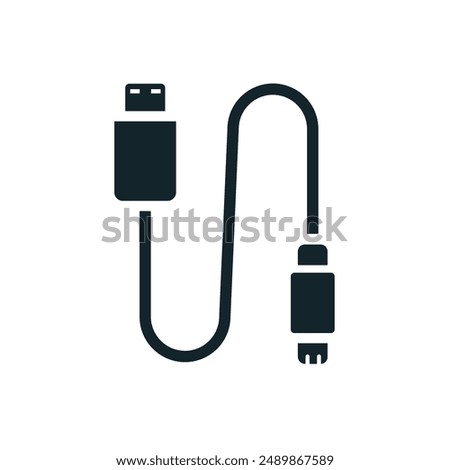 A USB charging cable Icon: A vector illustration in monochrome, depicted entirely filled.