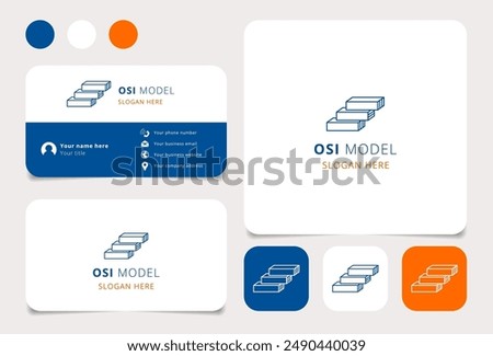 Minimalist business card design featuring an abstract staircase representing the osi model