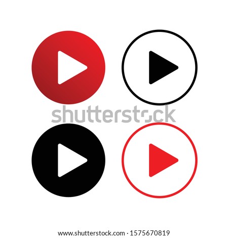 Set of colorful play buttons flat vector icons isolated on a white background. Youtube button.