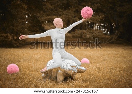 Similar – Image, Stock Photo teenager with wig sitting on a sofa next to a fish