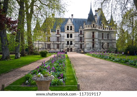 Azay-le-Rideau castle, Loire Valley, France. This castle was built in the XVIth century on an island among the Indre river.