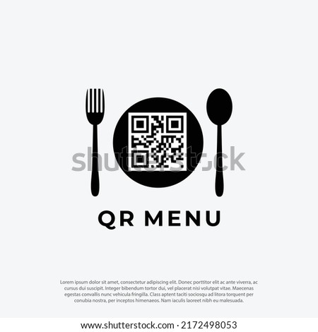 QR code menu logo vector concept, scan for menu order. customer service. food menu barcode logo