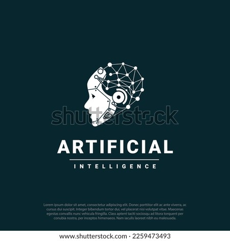 artificial intelligence head robot ai logo, head female robot and brain symbol connected dot and line for artificial intelligence symbol