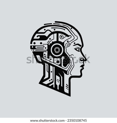 artificial intelligence head robot ai logo, head female or male robotic head brain for artificial intelligence symbol