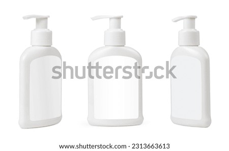 Similar – Image, Stock Photo Cosmetic pump dispenser bottle filled with green liquid on white, Palm leaf hard shadows