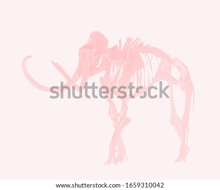 Romantic Woolly Mammoth Skeleton on Pink Background. Low Poly Valentines Vector 3D Rendering