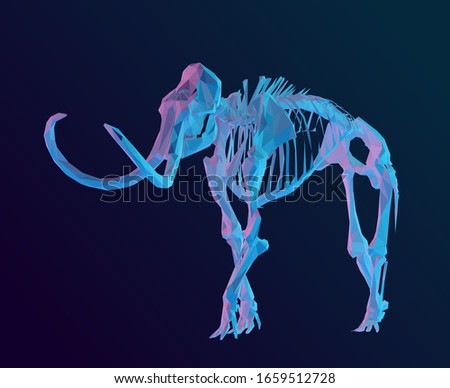 Holographic Woolly Mammoth Skeleton on Isolated Background. Vibrant Low Poly Vector 3D Rendering