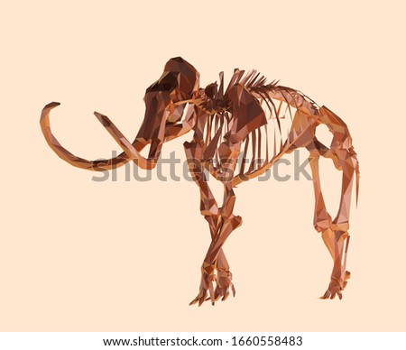 Chocolate Woolly Mammoth Skeleton on Isolated Background. Brown Shiny Low Poly Vector 3D Rendering