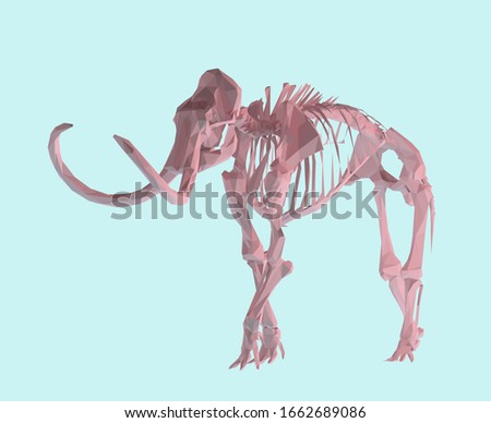 Pink Pastel Woolly Mammoth Skeleton on Isolated Blue Background. Low Poly Vector 3D Rendering