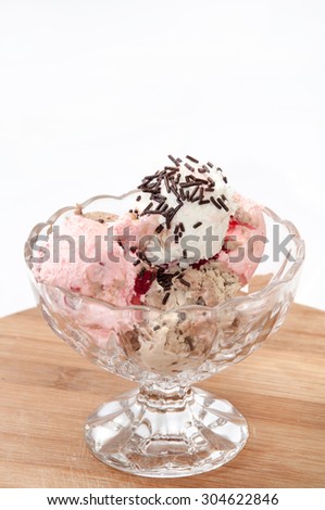 Ice cream balls in a crystal bowl.