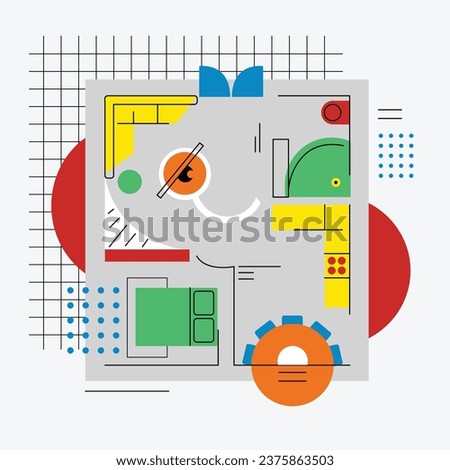 Abstract art in the style of Picasso. Vector apartment plan. Abstract drawing of a house. Cubism. Geomertic abstraction. Modern geometric art. Furnished apartment plan.