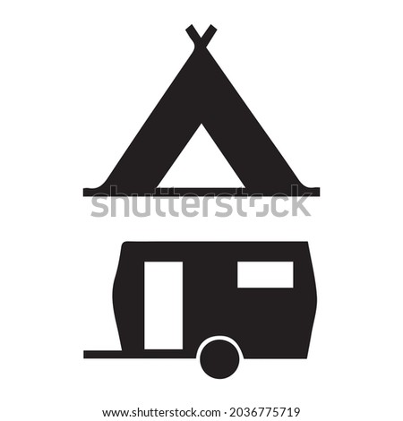 Camping Campsite Caravan vector icon. Isolated tourism camp sign design.