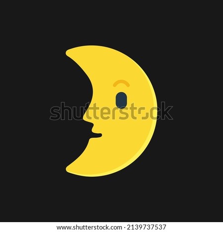 First Quarter Moon Face vector icon. Golden crescent moon isolated sign design.