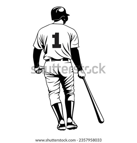 solated baseball player, full body, number on the back, back view, cartoon, vector logo, vector art, black and white vector logo icon.