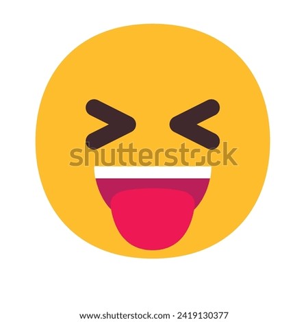 Squinting Face with Tongue Vector icon. Isolated yellow face with scrunched, X-shaped eyes and a big grin, sticking out its tongue sticker sign design. Fun, excitement, playfulness, hilarity, happy
