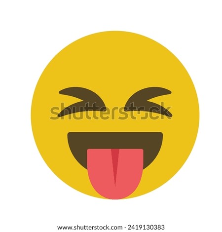 Squinting Face with Tongue Vector icon. Isolated yellow face with scrunched, X-shaped eyes and a big grin, sticking out its tongue sticker sign design. Fun, excitement, playfulness, hilarity, happy