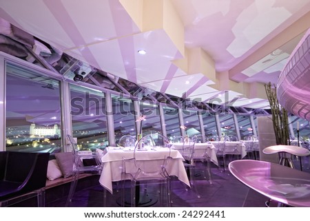 interior of modern bar and restaurant, with a pink environment