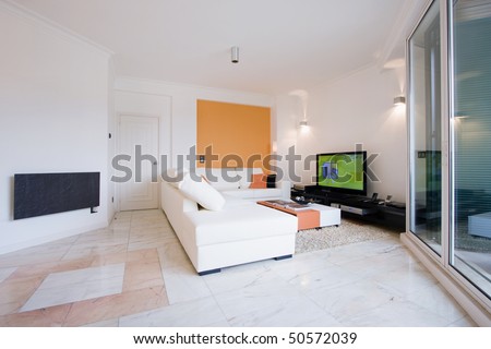 Contemporary living room with elegant designed furniture (empty interior)