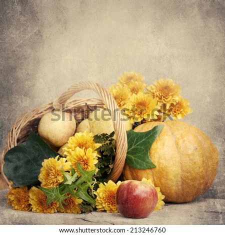 Autumn or Thanksgiving Bouquet with pumpkins and leaves