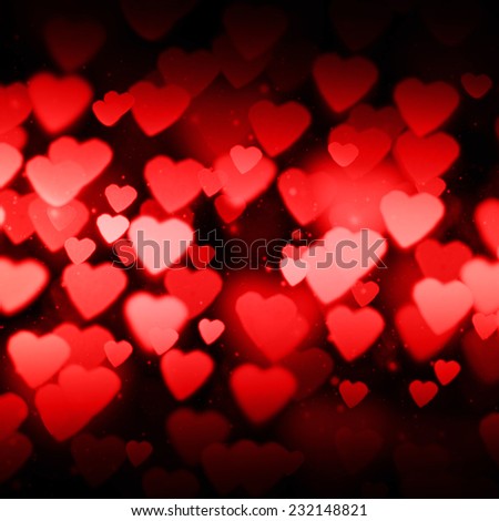Bokeh on a dark background with hearts
