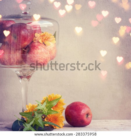 Apples in the bell jar. Autumn composition
