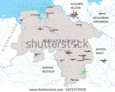 Map of the federal state of Niedersachsen (Lower Saxony) - Germany