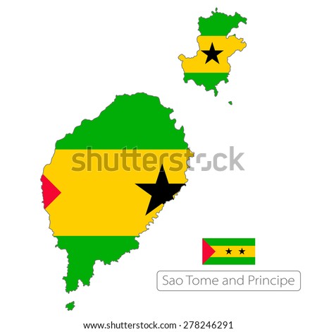 Map of Sao Tome and Principe with an official flag. Illustration on white background