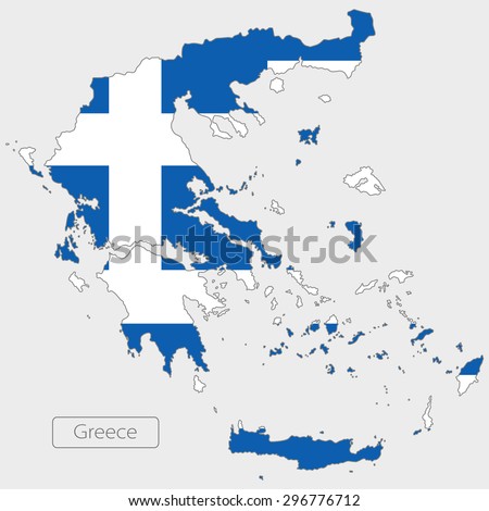 Map of Greece with an official flag. Illustration on gray background